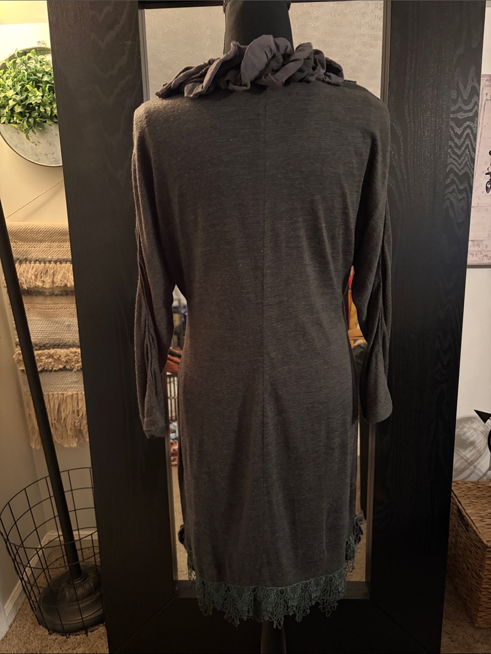 Anthropologie Lulu Via Charcoal Gray Ruffle Trim Midi Dress - Picture 2 of 8